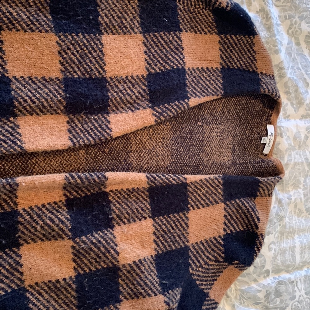 Mid length open buffalo weave sweater